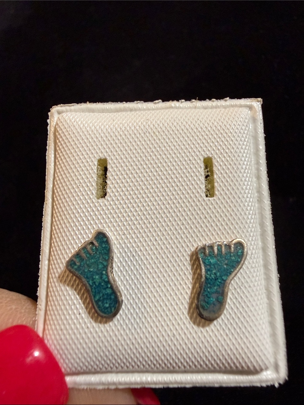 Turquoise & Silver Women’s Footprint Stud Earrings .5”